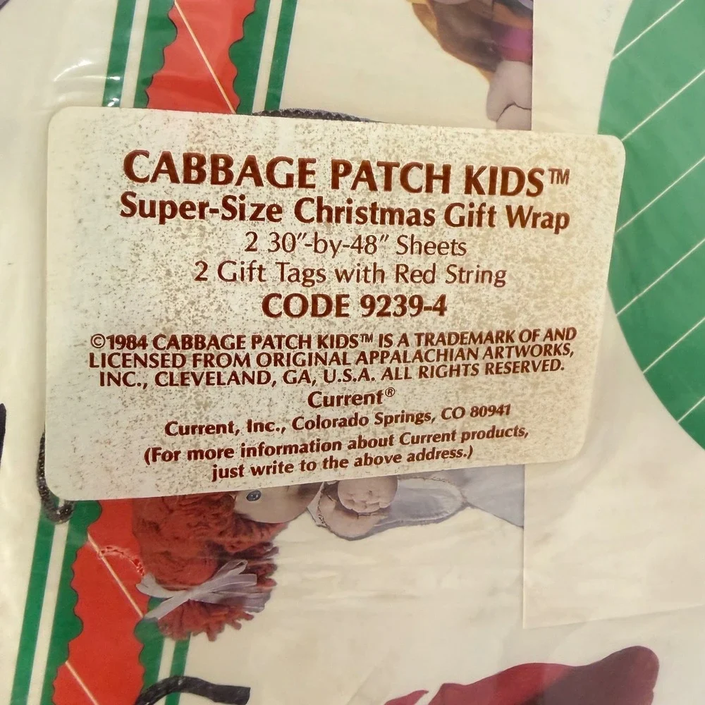 Vintage 1984 Cabbage Patch Kids Gift Wrap Lot Christmas & Playmates 4 Sheets NEW